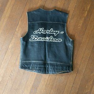 Vintage Men Harley Davidson Black Leather Vest CA03402 USA Size S